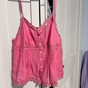 SHEIN Pink Lace Button-Up Camisole